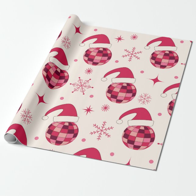 Papel De Regalo Groovy Navidades Santa Disco Patrón de bolas (Desenrollado)