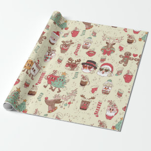 Papel De Regalo groovy navidades santa snowman reindeer coffee