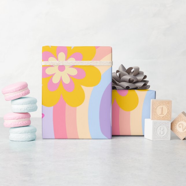 Papel De Regalo Groovy One Retro Rainbow Primer cumpleaños (Baby Shower)