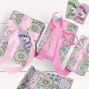 Papel de Regalo Groovy Pastel Pascua Vibra Hippie