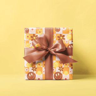 Papel De Regalo Groovy psicodélico Retro Smiley Checkerboard,