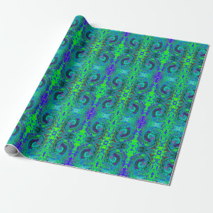 Papel De Regalo Groovy Resumen Swirl Retro Verde y Azul