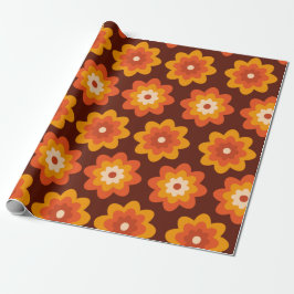 Papel De Regalo Groovy retro 70 patrón de flor boho hippie naranja