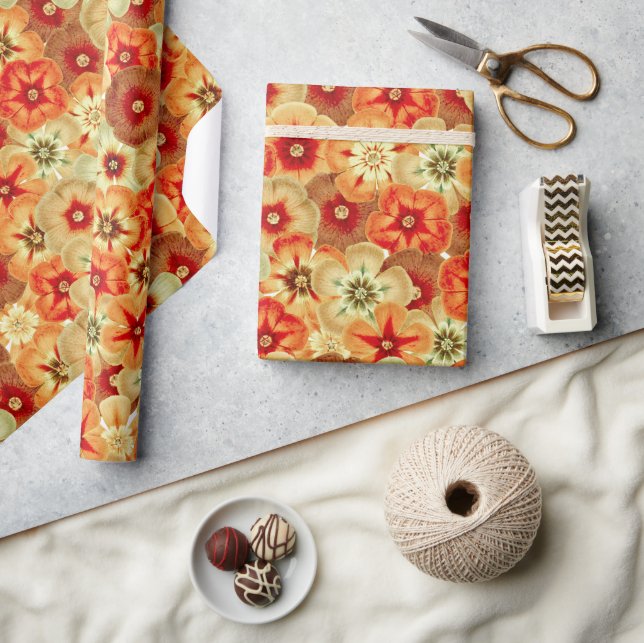 Papel De Regalo Groovy Retro Naranja Hippie FlowPattern (Artesanía)