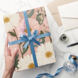Papel De Regalo Groovy Rubor Boho Floral de Margaritas Patrón de J