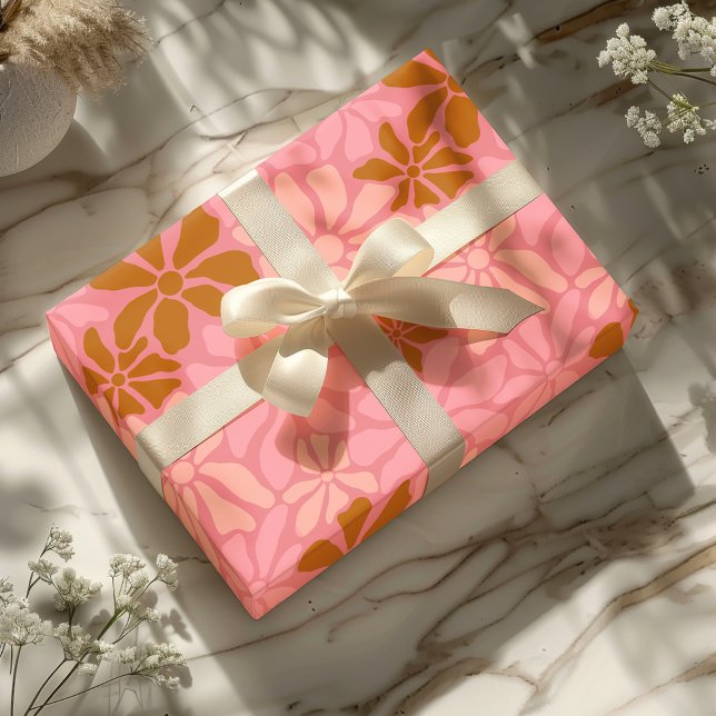 Papel De Regalo Groovy Trendy Retro Floral Terracota Pink Pattern (Subido por el creador)