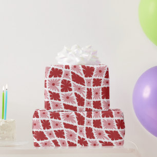 Papel De Regalo Groovy Wavy Trippy 60 Flores Cheques Rojo Rosa