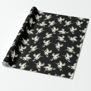 Papel De Regalo Grúa japonesa kimono arte tradicional blanco negr