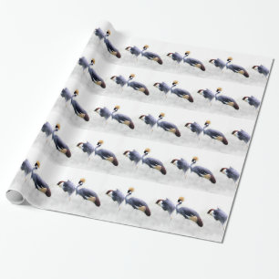 Papel De Regalo grulla coronada gris alas plumas