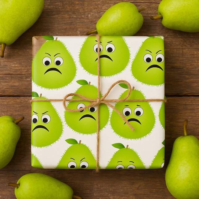 Papel De Regalo Grumpy Fuzzy Pear Face Funny Fruit Character (Subido por el creador)