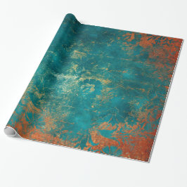 Papel De Regalo Grunge Copper Patina y Turquesa Damask