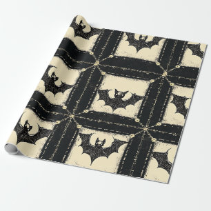 Papel De Regalo Grunge Denim Halloween Patchwork con murciélagos