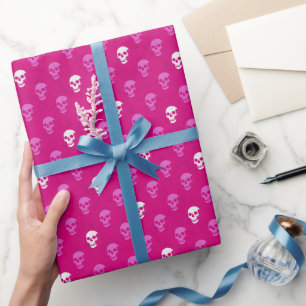 Papel De Regalo Grungy Calavera anatómica Polkadots blanco rosado