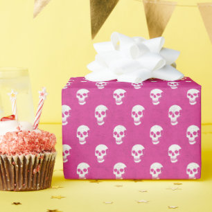 Papel De Regalo Grungy Calavera anatómica Polkadots blanco rosado