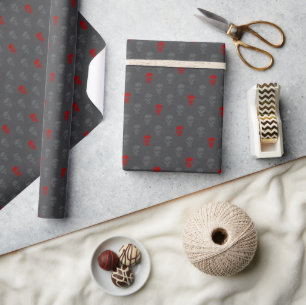 Papel De Regalo Grungy Calavera anatómica Polkadots rojo gris