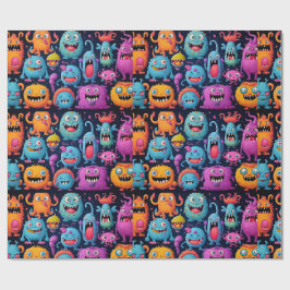Papel De Regalo Grupo feliz de monstruos coloridos sobre baldosas 