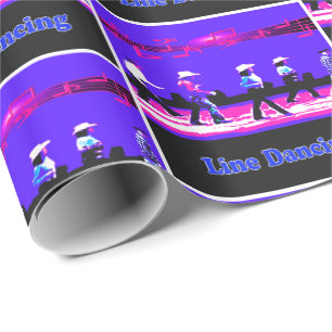 Papel De Regalo Grupo Western de Baile en Línea Azul, Negro y Rosa