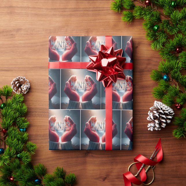 Papel De Regalo Guantes de invierno con copos de nieve (Regalo de vacaciones)