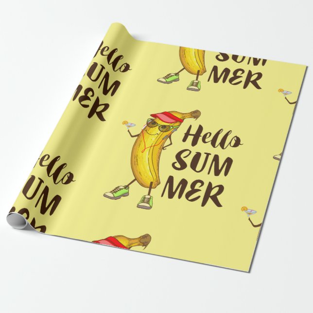 Papel De Regalo Guay Banana Hello Summer Funny Fruta Tropical (Desenrollado)