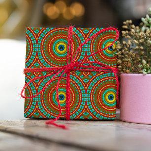 Papel De Regalo Guay Blue Red Yellow Retro Geométrica Ethbal