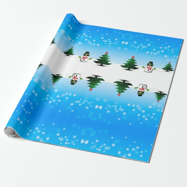 Papel De Regalo Guay divertido Snowman Sparkly Árboles de Navidad  (Desenrollado)