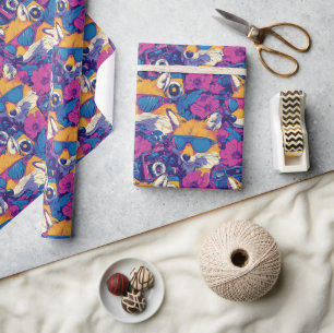 Papel De Regalo Guay Foxes con gafas de sol, cámaras y flores