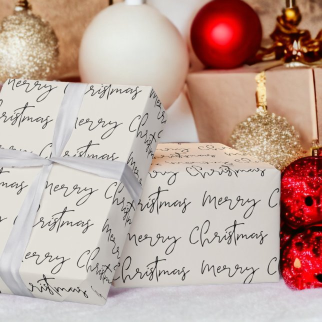 Papel De Regalo Guay Merry Christmas script font beige patrón (Cool Merry Christmas script font beige pattern Wrapping Paper)