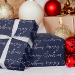 Papel De Regalo Guay Merry Christmas script font blue<br><div class="desc">Merry Christmas script typography white sobre el patrón azul marino,  todos los colores son editables, </div>