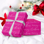 Papel De Regalo Guay Merry Christmas script font color rosa<br><div class="desc">Merry Christmas script typography white on hot neon color rosado,  todos los colores son editables, </div>