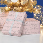 Papel De Regalo Guay Merry Christmas script font color rosa<br><div class="desc">Merry Christmas script typography gray on blush pink patrón,  todos los colores son editables, </div>