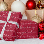 Papel De Regalo Guay Merry Christmas script font patrón rojo blanc<br><div class="desc">Merry Christmas script typography white on red Pattern,  todos los colores son editables, </div>