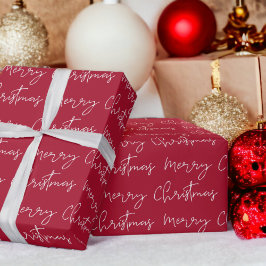 Papel De Regalo Guay Merry Christmas script font patrón rojo blanc