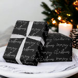 Papel De Regalo Guay Merry Christmas, tipo de letra negro<br><div class="desc">Merry Christmas script typography white on black patrón,  todos los colores son editables, </div>