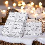 Papel De Regalo Guay Merry Christmas, tipo de letra negro<br><div class="desc">Merry Christmas script typography black on white Pattern,  todos los colores son editables, </div>
