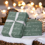 Papel De Regalo Guay Merry Christmas, tipo de letra verde<br><div class="desc">Merry Christmas script typography white sobre el patrón verde,  todos los colores son editables, </div>