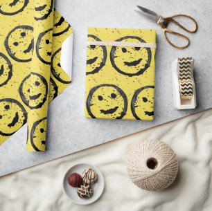 Papel De Regalo Guay Seted Happy Sonriente patrón de cara amarillo