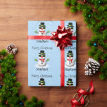 Papel De Regalo Guay Snowman Merry Christmas Winter Custom name<br><div class="desc">Guay Snowman Merry Christmas Winter Custom nombre Wrapping Paper. Cálida celebración de cumpleaños de invierno azul invierno patrón de muñeco de nieve Regalo Acondicionamiento para niños. Ilustracion de un muñeco de nieve fresco con gafas de sol y guantes verdes,  bufanda roja y sombrero de top negro.</div>