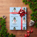 Papel De Regalo Guay Snowman Merry Christmas Winter Custom name<br><div class="desc">Guay Snowman Merry Christmas Winter Custom nombre Wrapping Paper. Cálida celebración de cumpleaños de invierno azul invierno patrón de muñeco de nieve Regalo Acondicionamiento para niños. Ilustracion de un muñeco de nieve fresco con gafas de sol y guantes verdes,  bufanda roja y sombrero de top negro.</div>