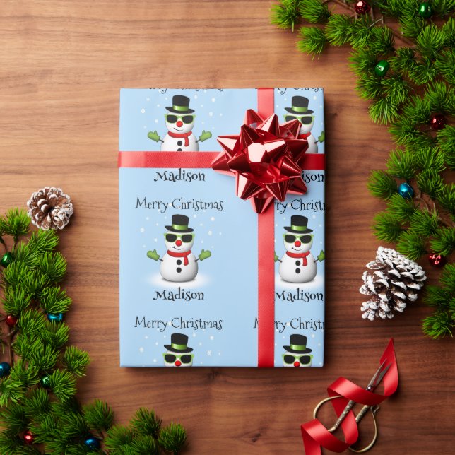 Papel De Regalo Guay Snowman Merry Christmas Winter Custom name (Regalo de vacaciones)