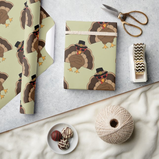 Papel De Regalo Guay Turkey Thankding divertido patrón verde marró (Artesanía)