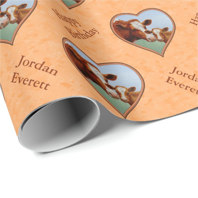 Papel De Regalo Guernsey Calf y Mother Cow Peach (Esquina del rollo)