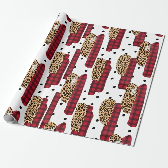 Papel De Regalo Guerra de Navidades de impresión de leopardo rojo  (Desenrollado)