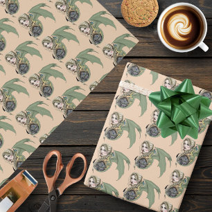 Papel De Regalo Guerrero Elfo Dragón Fantasía Mágico Medieval Melo