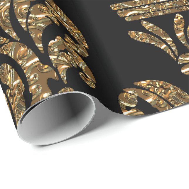 Papel De Regalo GuildHall Regal Black Damask (Esquina del rollo)