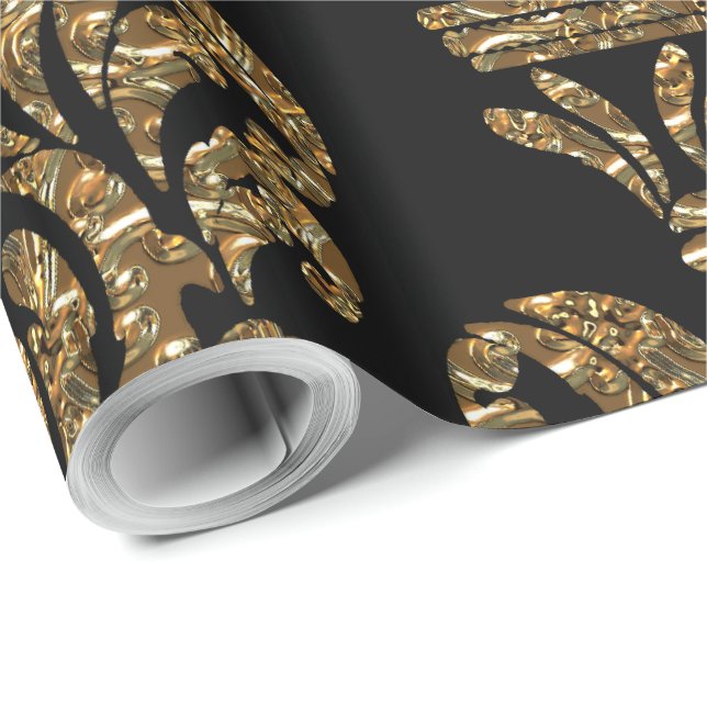 Papel De Regalo GuildHall Regal Damasco negro de 30'x 30" (Esquina del rollo)