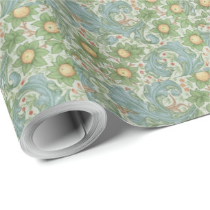 Papel De Regalo Guillermo Morris Vintage Orchard Azul Floral Verde