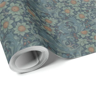 Papel De Regalo Guillermo Morris Vintage Orchard Azul Floral Verde