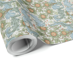 Papel De Regalo Guillermo Morris Vintage Orchard Azul Floral Verde
