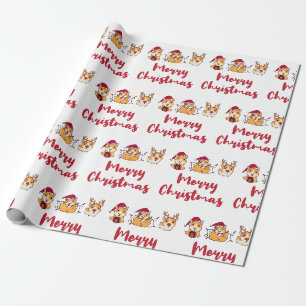 Papel De Regalo Guinea Cerdos Feliz Navidad Diversión Gorras Rojos
