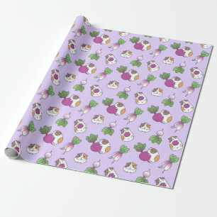 Papel De Regalo Guinea Pig and Radish in Lavender Pattern